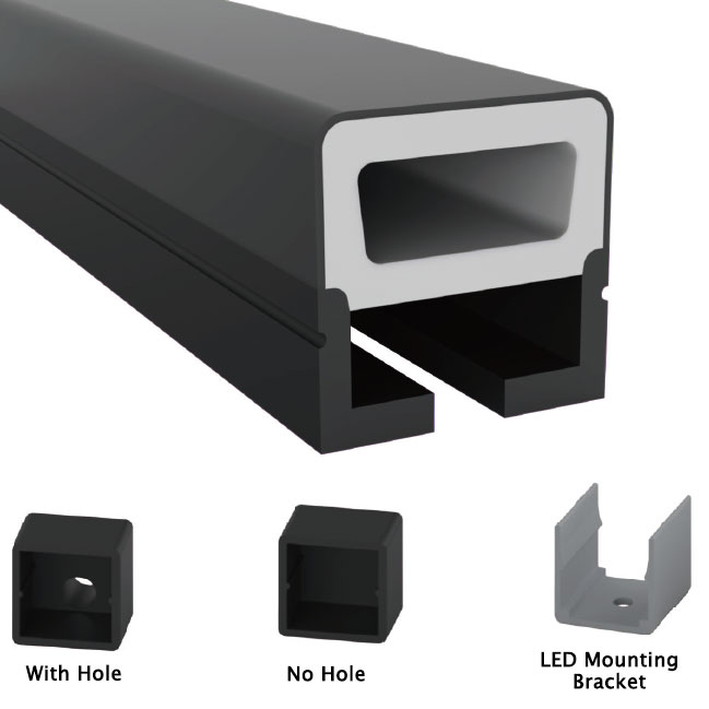 16.4ft/roll 20*20mm 180° Top Emitting Waterproof IP67 Silicone Flexible Black LED Neon Tube For 10mm LED Light Strips 16.4ft/roll 20*20mm 180° Top Emitting Waterproof IP67 Silicone Flexible Black LED Neon Tube For 10mm LED Light Strips